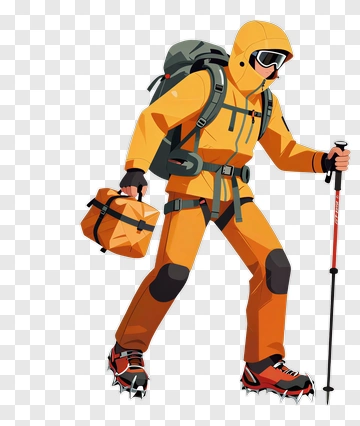 Hiker Wearing Orange Gear Carrying A Backpack PNG
