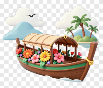Colorful Flower Boat In A Tropical Landscape PNG