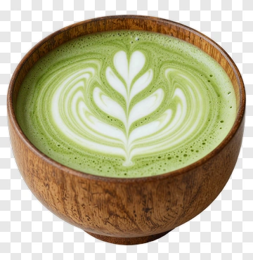 Matcha Latte In Wooden Bowl PNG