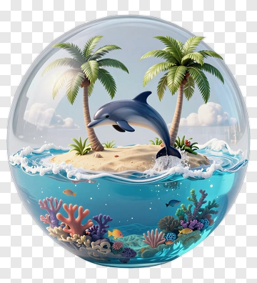 3D Dolphin Jumping Above Coral Reef PNG