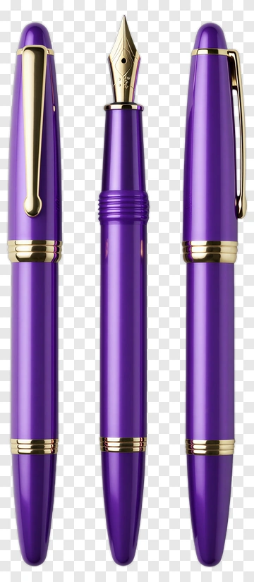 Purple Fountain Pen With Gold Accents PNG