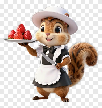 Cartoon Squirrel Serving Strawberries PNG