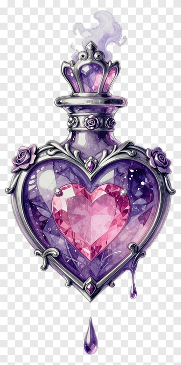 Heart-Shaped Potion Bottle With Purple Liquid PNG