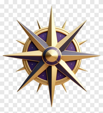 3D Compass Rose With Golden And Purple Accents PNG