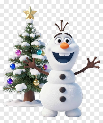 Cartoon Snowman With A Christmas Tree PNG
