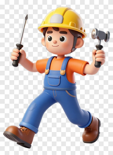 3D Construction Worker Holding Tools PNG