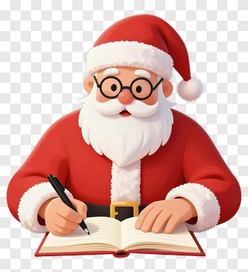 Cartoon Santa Claus Writing In A Notebook PNG