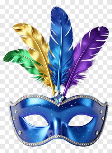 Blue Carnival Mask With Colorful Feathers PNG