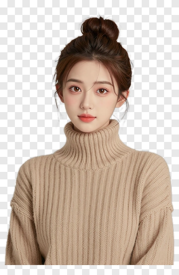 Woman In Beige Turtleneck Sweater PNG