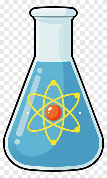Cartoon Chemistry Flask With Atom Symbol PNG