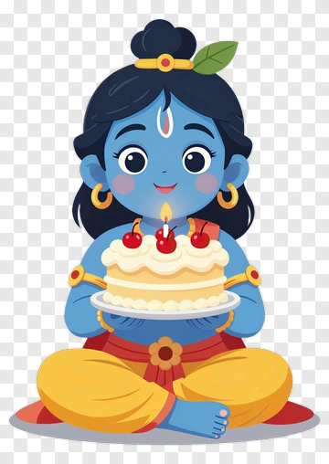 Cartoon Krishna Holding A Birthday Cake PNG