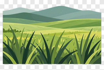 Colorful Landscape With Green Grass And Mountains PNG