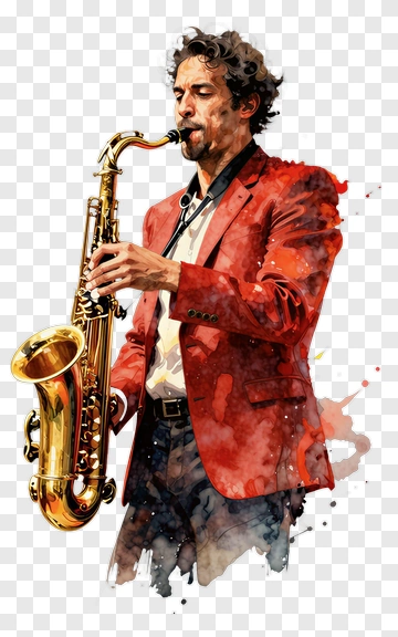 Musician Playing Saxophone In A Red Jacket PNG