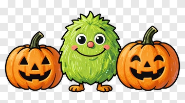 Cartoon Monster With Halloween Pumpkins PNG