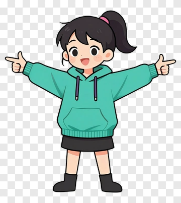 Cartoon Girl Gesturing With Open Arms PNG
