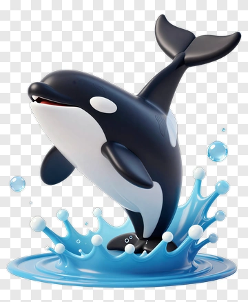 3D Cartoon Orca Whale Leaping From Water PNG