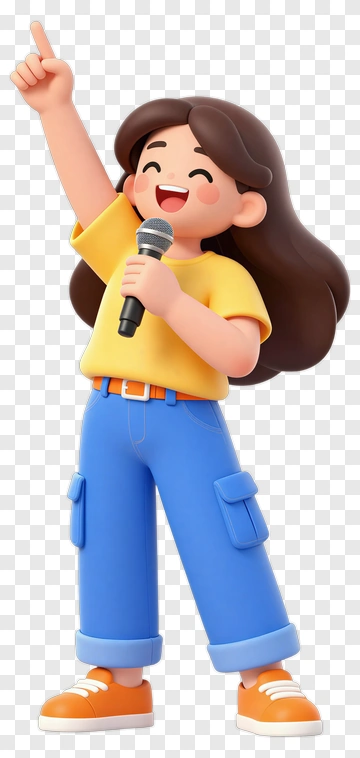 Cartoon Girl Singing With A Microphone PNG