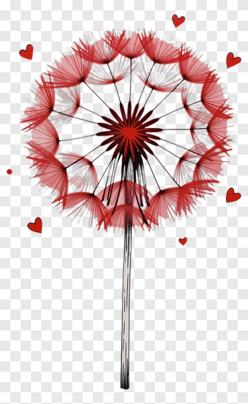 Red Dandelion Flower With Hearts PNG