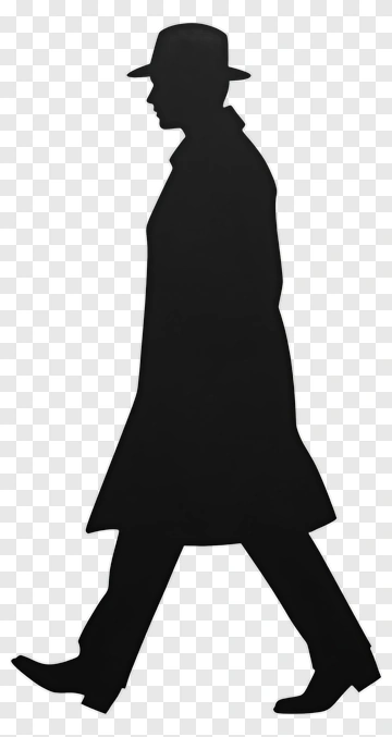 Silhouette Of A Man Walking In A Trench Coat And Hat PNG