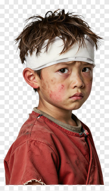 Boy With Bandage And Scratched Face PNG