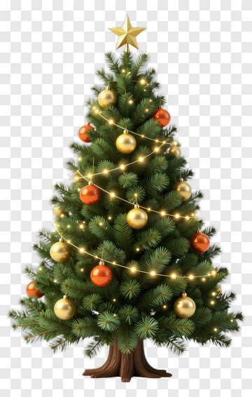 Christmas Tree With Ornaments And Lights PNG