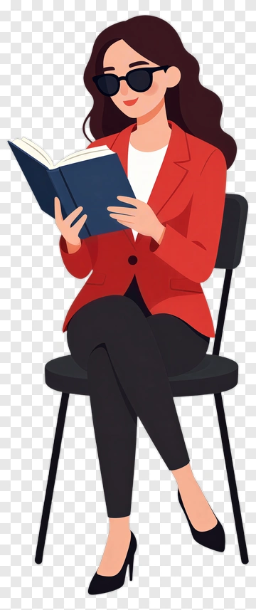 Woman Reading A Book In A Red Blazer PNG