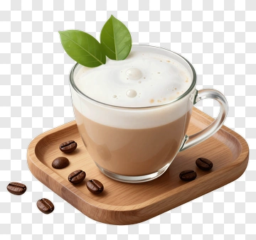 Coffee Cup With Leaves On A Wooden Tray PNG