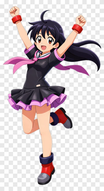 Excited Anime Girl Jumping With Fists Raised PNG