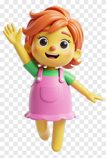 3D Cartoon Girl Waving PNG