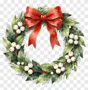 Christmas Wreath With Red Bow PNG