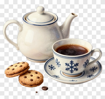 Tea Pot And Cup With Cookies PNG