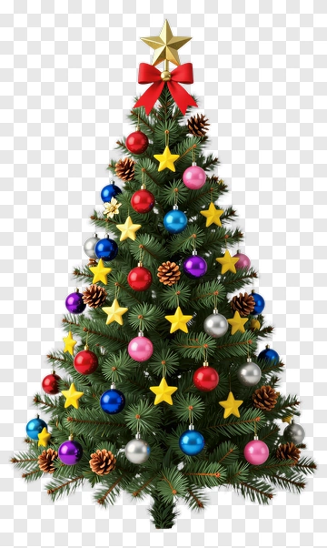 Colorful Christmas Tree With Ornaments And Star PNG