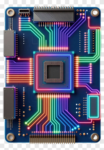 Colorful Circuit Board With Neon Lights PNG