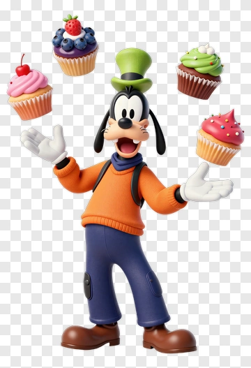 Cartoon Character Juggling Colorful Cupcakes PNG