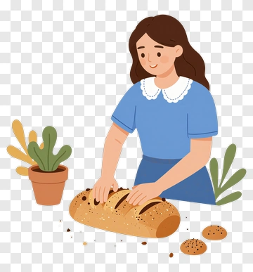 Woman Baking Bread With Plants PNG