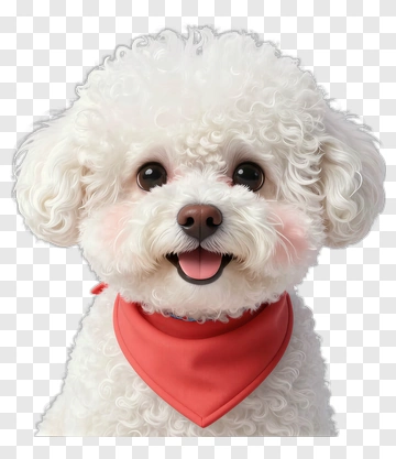 Cute Bichon Frise Dog With Red Bandana PNG