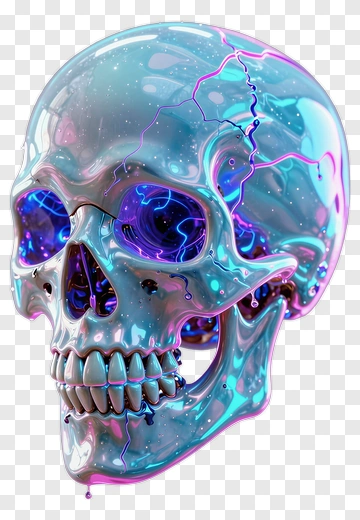 3D Skull With Electric Blue Glow PNG