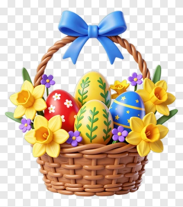 Easter Basket With Colorful Eggs And Flowers PNG
