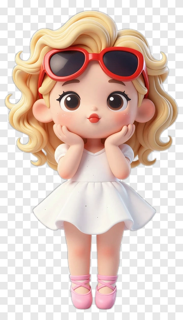 Cartoon Girl With Sunglasses And White Dress PNG