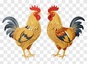 Colorful Paper Cut Roosters PNG