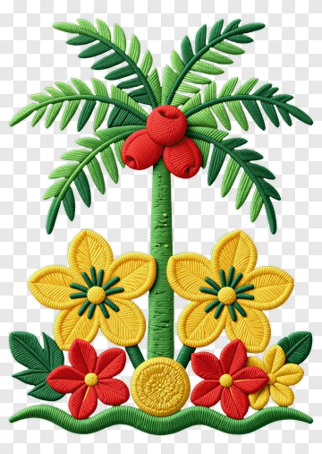 Colorful Embroidered Palm Tree With Flowers PNG
