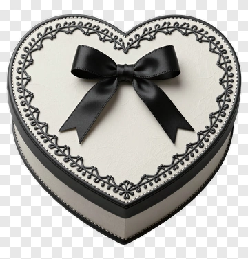 Heart-Shaped Gift Box With Black Ribbon PNG