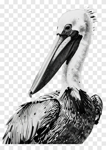 Black And White Pelican Portrait PNG