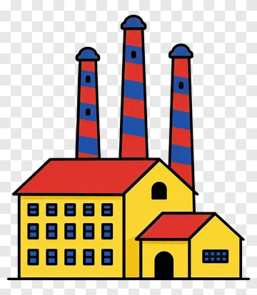 Colorful Factory With Tall Chimneys PNG