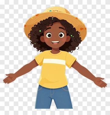 Cartoon Girl Wearing A Straw Hat PNG