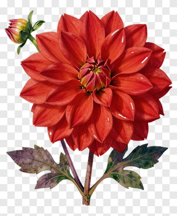 Red Dahlia Flower With Bud PNG