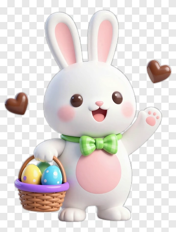 Cartoon Easter Bunny Holding A Basket Of Eggs PNG
