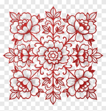 Red Floral Embroidery Design PNG