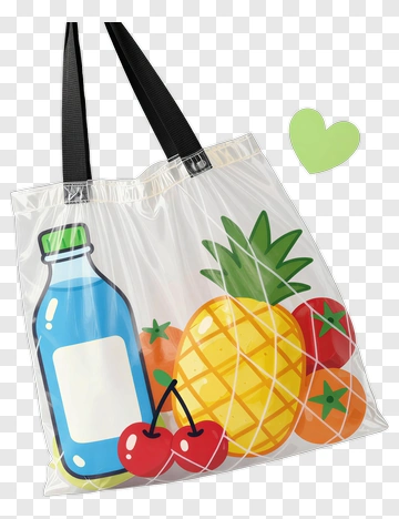 Transparent Tote Bag With Fruits And Beverage PNG