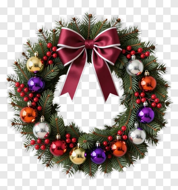 Christmas Wreath With Colorful Ornaments PNG